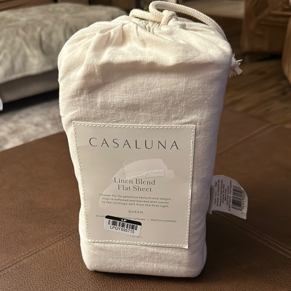 Casaluna Linen Blend Flat Sheet in Cream